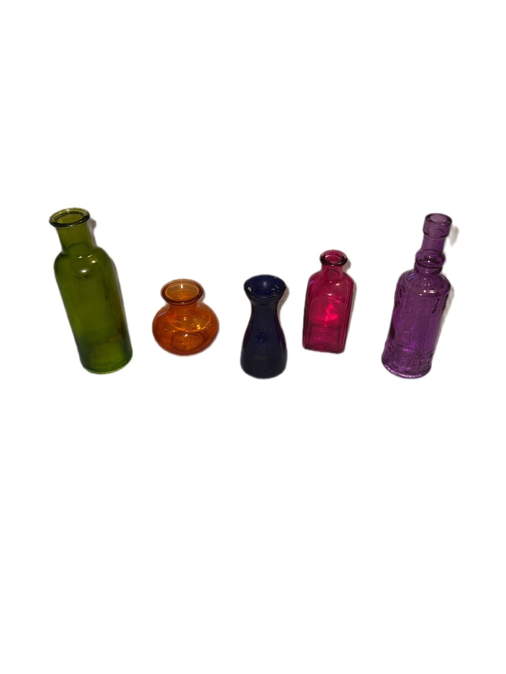 Vintage Lot of 5 Miniature Glass Bottles- Rainbow Apothecary Style Bud Vases